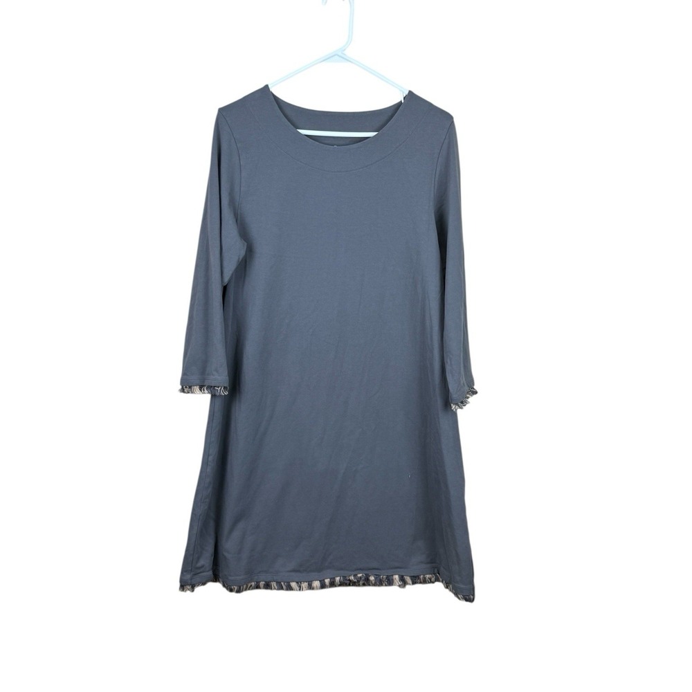 Spartina 449 Island Fringe Dress Gray L Preppy Casual Cotton Stretch Pullover